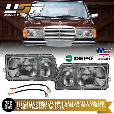 DEPO Euro Glass Headlight + Wiring Adapter For 1977-1985 Mercedes W123 200 / 300 • $194.95