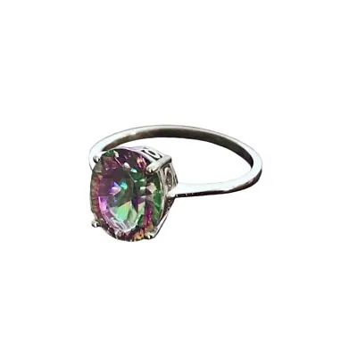 Sterling Silver 925 Simulated Mystic Topaz Coated Brazilian Quartz Ring Size 7 • $24.84