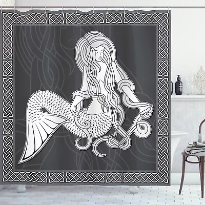 Mermaid Shower Curtain Retro Celtic Borders Print For Bathroom • $36.99