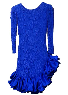 S/M Vtg 80s Bari Jay Purple Blue Lace Ruffle Prom Jem Holograms Glam Party Dress • $95.99