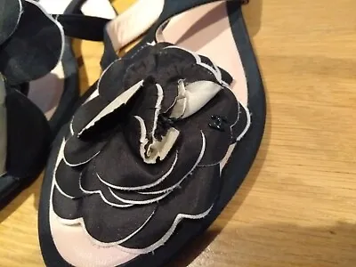 CHANEL - Pink/black Flip Flops Camellia Detail With CC Logo FR37.5 EX COND • £150