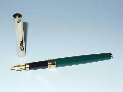 Used Marlen Slim/Tube Fountain Pen Green/Gold/Sterling Silver Pinstripe Steel F • $199.95