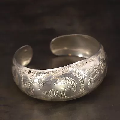 VTG Sterling Silver - SIGNED Hand Etched Filigree Dome 7  Cuff Bracelet - 21g • $4.25