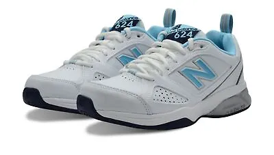 New Balance WX624WB Womens Cross Training Shoes (D Wide) White/Blue | HOT BARGAI • $133.85