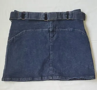 Vtg Denim Designer Mini Skirt Belted DKNY JEANS-Donna Karan-Brand Sz 5 EXC • $9.99