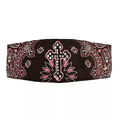 Pink Cross Rhinestones Paisley Chop Top Bandanna Head Wrap Sweatband Headband • $13.95