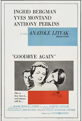 GOODBYE AGAIN Orig 1961 One Sheet Movie Poster INGRID BERGMAN/ANTHONY PERKINS • $59.99