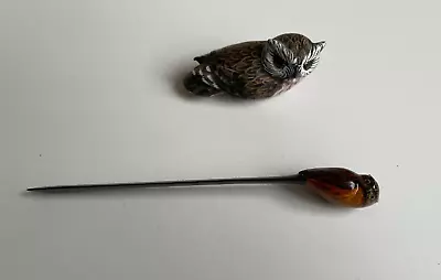 Vintage Small Hand Painted Wooden Owl And Lacquered Owl Letter Opener • $13