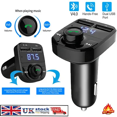 Baseus USB Car Charger Kit FM Transmitter Bluetooth 5.0 Radio MP3 Music Player • £6.99