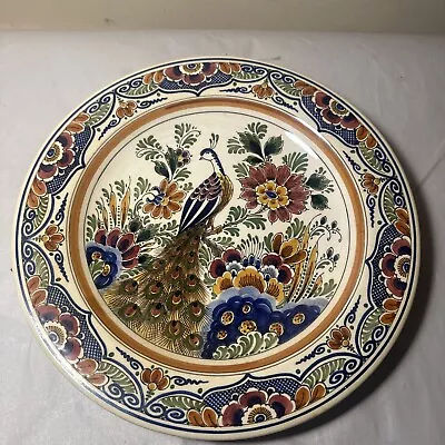 13” Delft Charger Wall-Hanging Plate Signed With Peacock • $125
