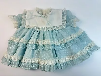 Vintage Martha's Miniature Full Circle Swiss Dot Blue Lace Cupcake Dress Newborn • $169.99