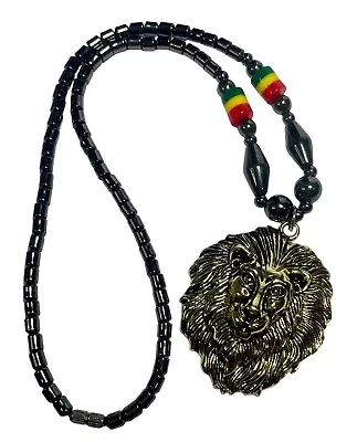 Lion Of Judah Pendant Necklace Hematite Rasta Bob Marley Barrel Clasp 18 Inch • $29.99