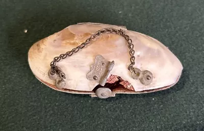 Vintage Mother Of Pearl Sea Shell Coin Purse Lined Hinged Clam • $10