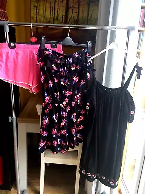 £7.75 • Buy 3: Uk 12 Summer Bandeau Playsuit Floral Black, Shorts Pink, Embroidered Dress