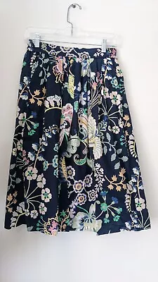 J Crew Liberty Fabric Symphony Print Midi Skirt Elastic Waist Cotton Navy Blue 0 • $69.95