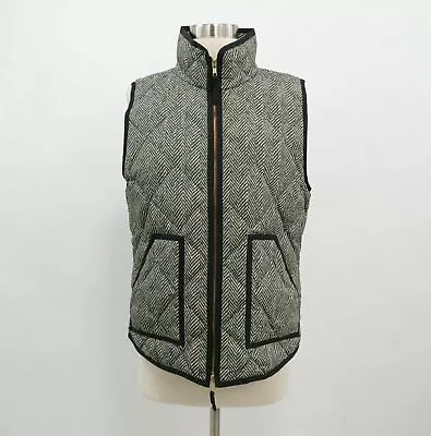 J.CREW Down Puffer Vest M Black White Herringbone Printed Quilted Full Zip • $39.90