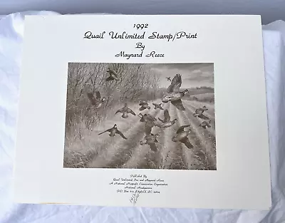 1992 Quail Unlimited Stamp Print Maynard Reece Signed Numbered Set Hedgerow • $75