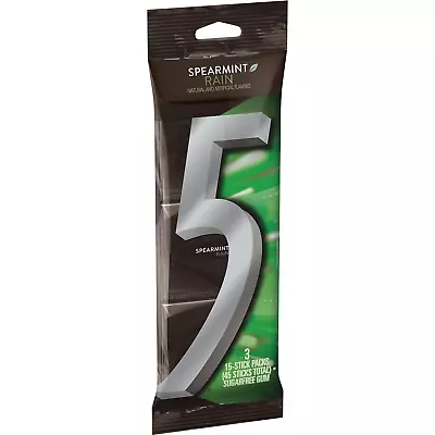 5 GUM Spearmint Rain Sugar Free Chewing Gum 15 Pieces (3 Pack) • $19.58