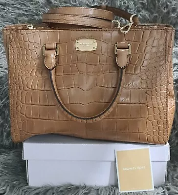 Michael Kors Croco Embossed Leather Kellen Medium Satchel Bag In Walnut New • £80