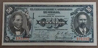 1915 MEXICO Libre Y Soberano 50 Centavos S-1042 UNC Banknote Old Mexican Money • $49