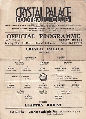£110 • Buy Crystal Palace V Clapton Orient 11.11.1944 Football League South
