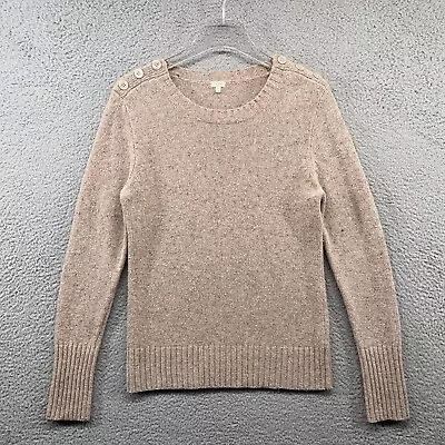 J Crew Sweater Womens Medium Beige Lambswool Nylon Shoulder Button Long Sleeve • $9.99