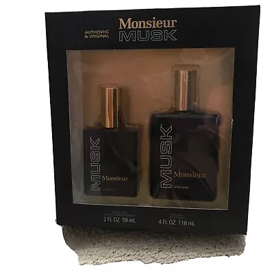 Musk By Monsieur 2 Pcs Set 2 Oz Cologne Spray 4 Oz After Shave For Men Rare • $65