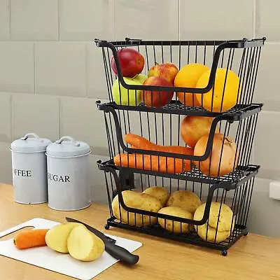£24.99 • Buy Storage Stacking Wire Basket Stackable Shelves Vegetable Food Kitchen Rack Stand