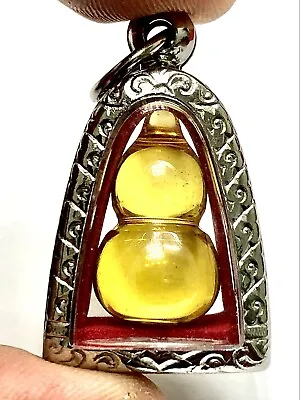 Thai Magic Amulet Calabash Yellow Color Naga Eye Gems Silver Case Crystal K410 • $32.99