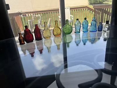 Wheaton N J Glass Bottles Miniatures 3 To 3-1/2  Tall Green Gold Red Lot Of 11 • $44