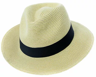 Mens Ladies Fedora Crushable Straw Panama Style Sun Hat Summer Hat 6 Sizes 57-62 • £13.99