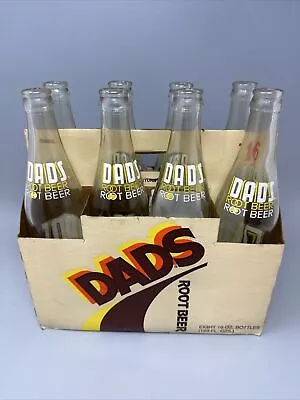 Vtg 1970s Dad's Root Beer 8 Pack  Glass Bottles With Holder Yellow & White Color • $50