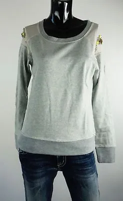 New Miss Me Shirt S-m-l Mdt175 Grey Rhinestone Detail At Shoulder *** • $9.99