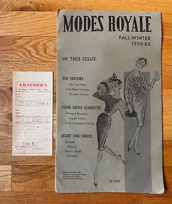 Vtg MODES ROYALE Sewing Pattern Book 1959-60 Receipt Craemers Cedar Rapids Iowa • $59.99