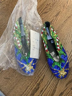 $31.99 • Buy Vintage Fashion Fantasy Sequin Shoes 7 Slip Ons Sequined Holiday Xmas 80’s Ugly