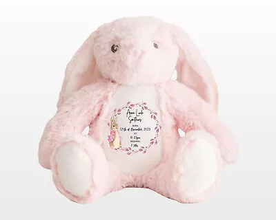 Personalised Pink Rabbit Bunny Teddy New Baby Gift Your Name Toy Baptism Gift • £13.99