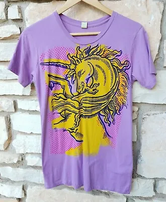 Purple Yellow Unicorn T-Shirt 100% Cotton Hand Screen Printed Chaos Cards Size M • £10.12