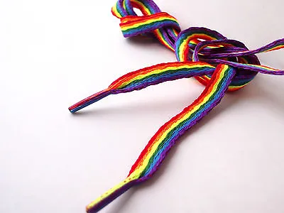 Rainbow Laces Gay Pride Multi Coloured Flat 10mm Shoes Trainers Shoelaces LGBTQ • £3.69