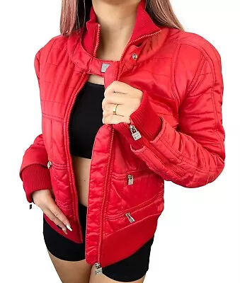 $981 • Buy CHANEL Sport Vintage 06A Coco Mark Logo Puffer Jacket #38 Zip Snap Red RankAB