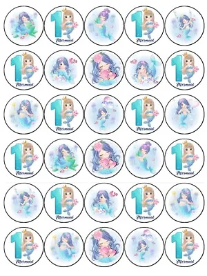 Mermaids Cupcake Toppers Edible Wafer Birthday Cake Decorations 30 #01 • $9.95