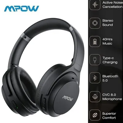 MPOW Bluetooth Headphones Noise Cancelling Wireless Over Ear Headset Earphones • £26.99