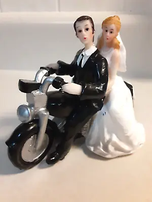 Wedding Couple Motorcycle Cake Topper Resin Figurine Biker  Just Married  • $15
