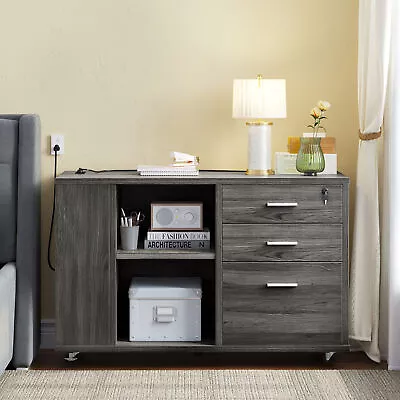 3 Drawer File Cabinet With Charging Station Lateral Filing Cabinet Home Office • $118.99