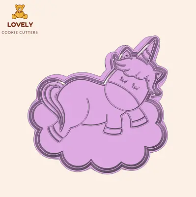 $10 • Buy Sleeping Unicorn On Cloud - Cookie Cutter And Stamp, Baby Shower Fondant Cookies