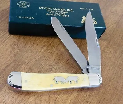 MOORE MAKER New 5202BU Yellow Smooth Bone Fighting Bulls Trapper Knife/Knives • $79.99