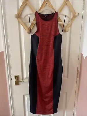 ABBEY BY ABBEY CLANCY Red Black Bodycon Panel Dress Size 10 • £9.99