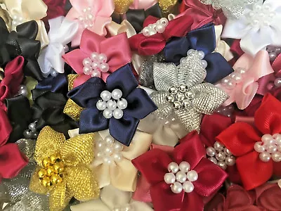 Poinsettia Satin Ribbon Flowers Choice Of Colours Perfect For Sewing Or Crafting • £2.85