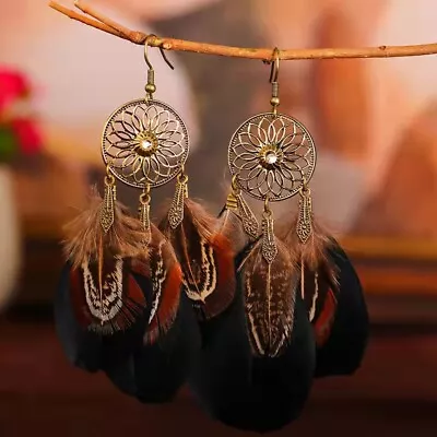 Fashion Women Jewelry Bohemia Tassel Earrings Hollow Dreamcatcher Feather Hook • $5.99