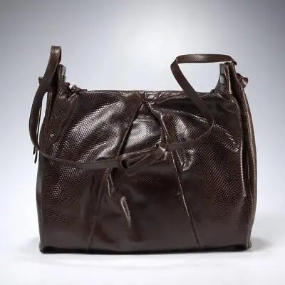 Judith Leiber Brown Snakeskin Leather Hobo Shoulder Bag Vintage • $240