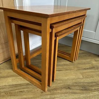 Retro Vintage Mid Century Solid Wood Nest Of Tables Teak? Hardwood • £59.99